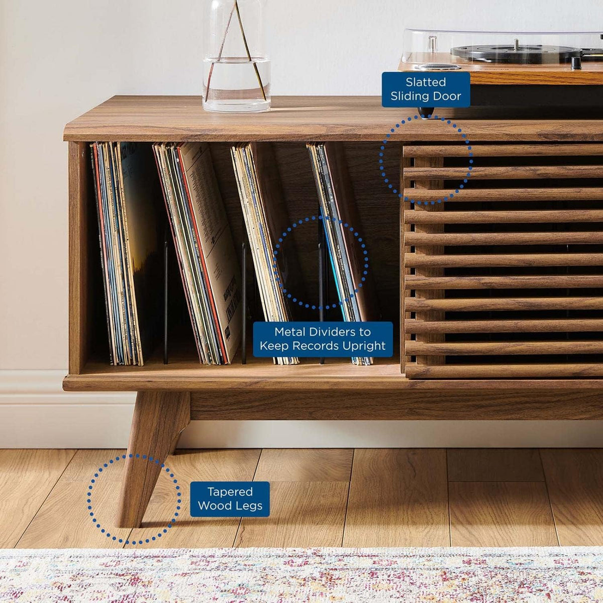 Modway Render Vinyl Record Storage Display Cabinet Walnut