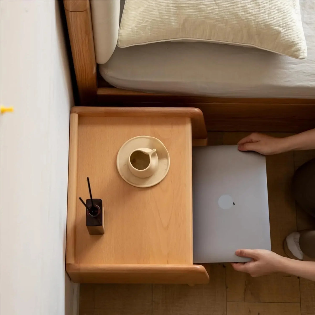 Modern Compact Wood Bedside Table with Storage Shelf