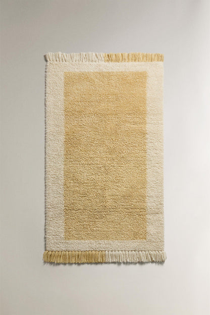 Zara Home Color Block Fringe Wool Area Rug