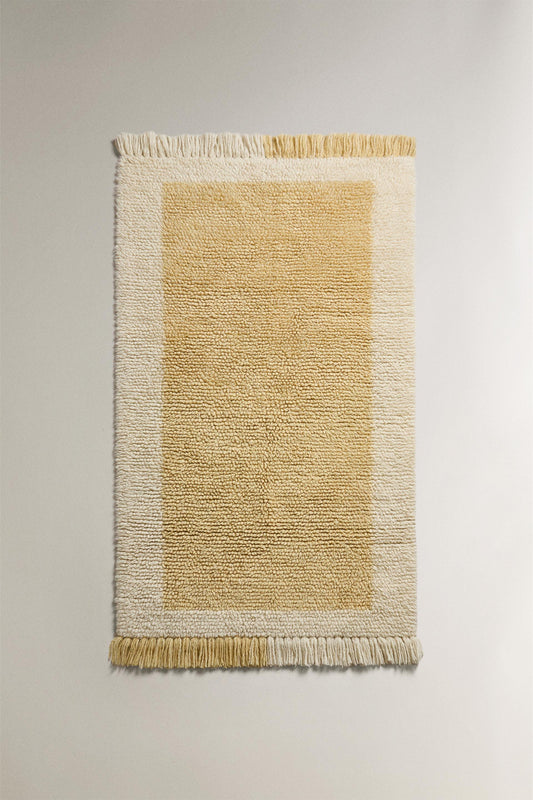 Zara Home Color Block Fringe Wool Area Rug