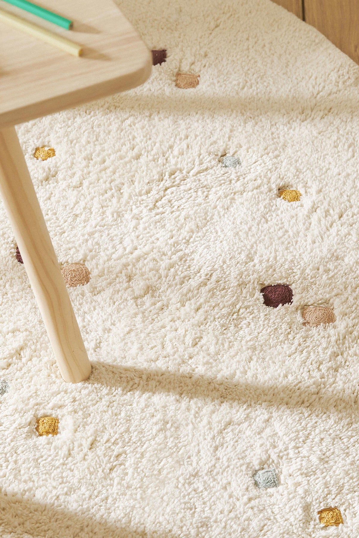 Zara Home Kids' Embroidered Diamond Cotton Area Rug Oyster-white