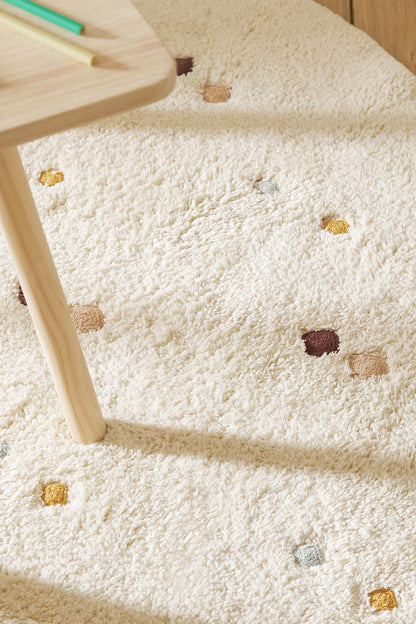 Zara Home Kids' Embroidered Diamond Cotton Area Rug Oyster-white