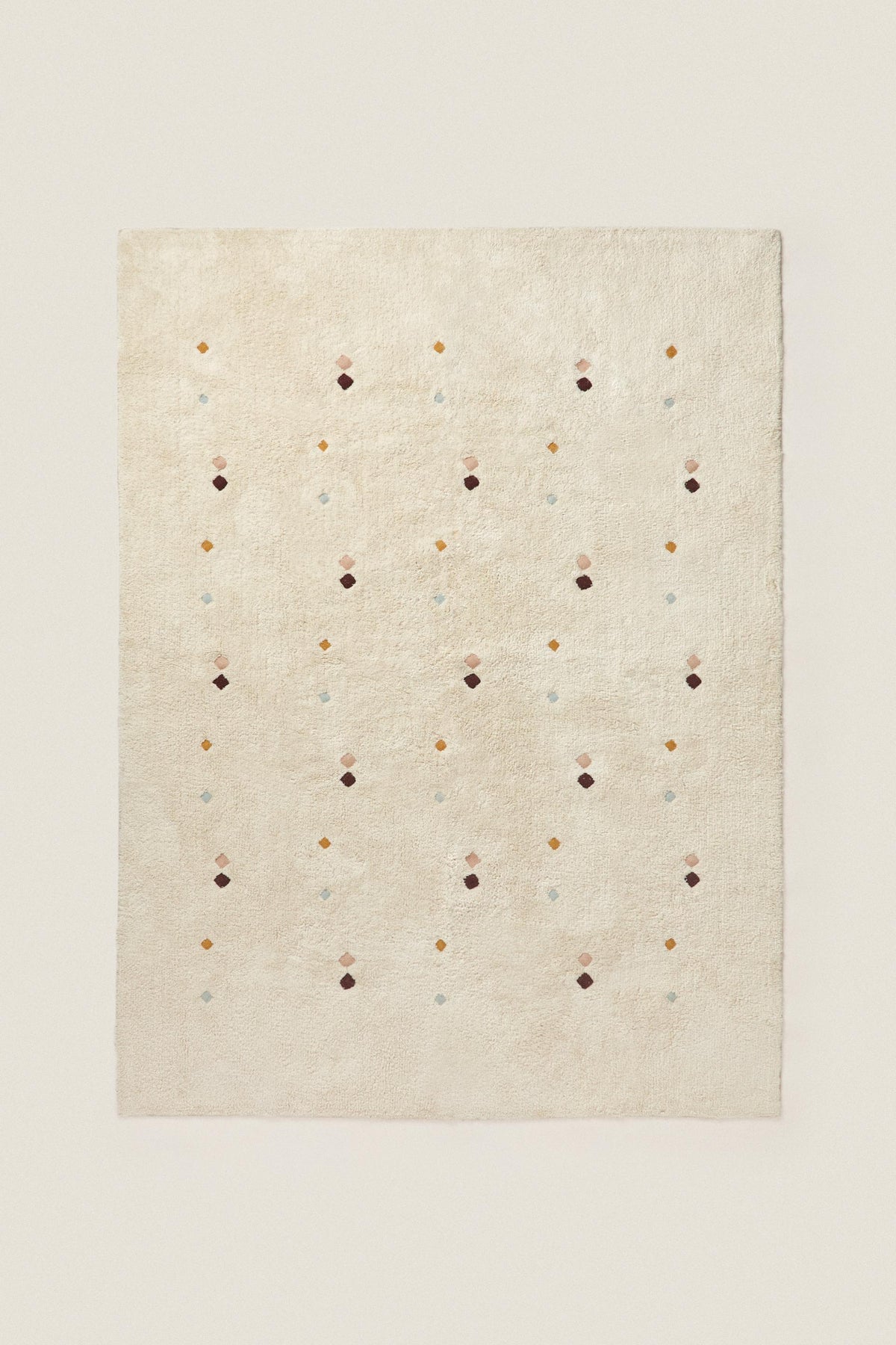 Zara Home Kids' Embroidered Diamond Cotton Area Rug Oyster-white