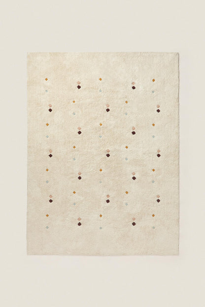 Zara Home Kids' Embroidered Diamond Cotton Area Rug Oyster-white