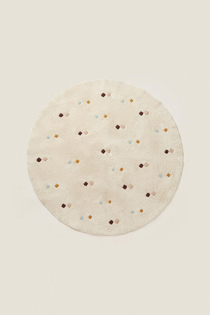 Zara Home Kids' Embroidered Diamond Cotton Area Rug Oyster-white