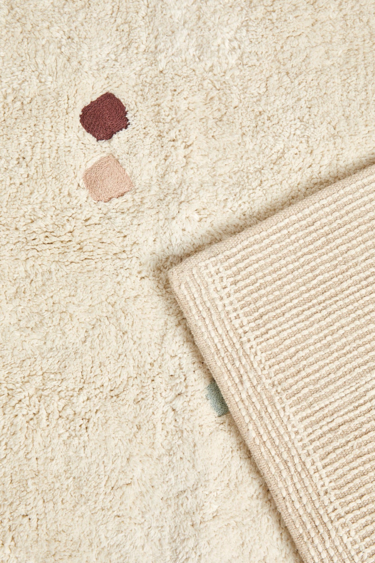 Zara Home Kids' Embroidered Diamond Cotton Area Rug Oyster-white