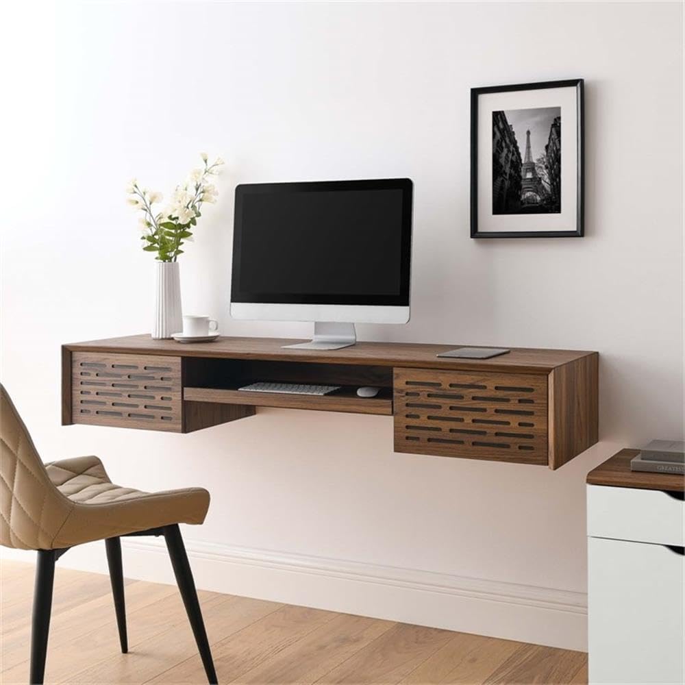 Modway Merit Modern Wall Mount Office Desk Walnut