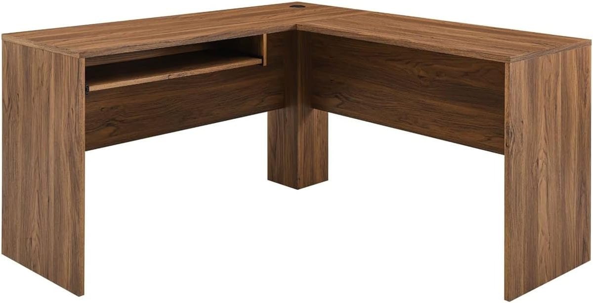 Modway Venture Mid-Century Modern L-Shaped Office Desk Walnut