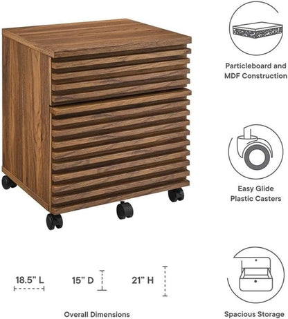 Modway Render Mid-Century Modern Rolling File Cabinet Walnut