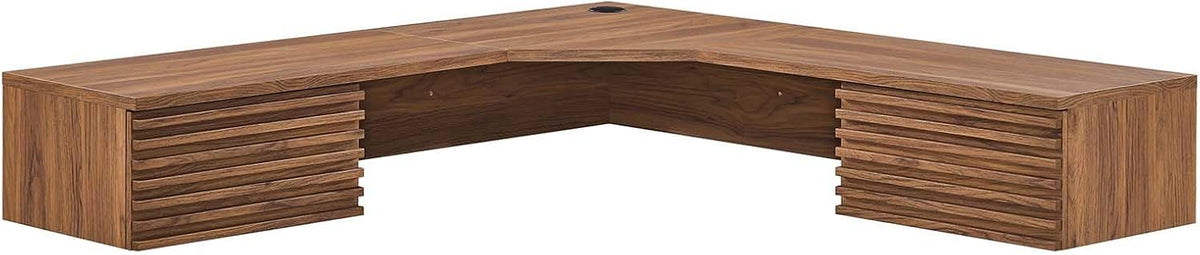 Modway Render Mid-Century Modern Wall Mount Corner Office Desk Walnut