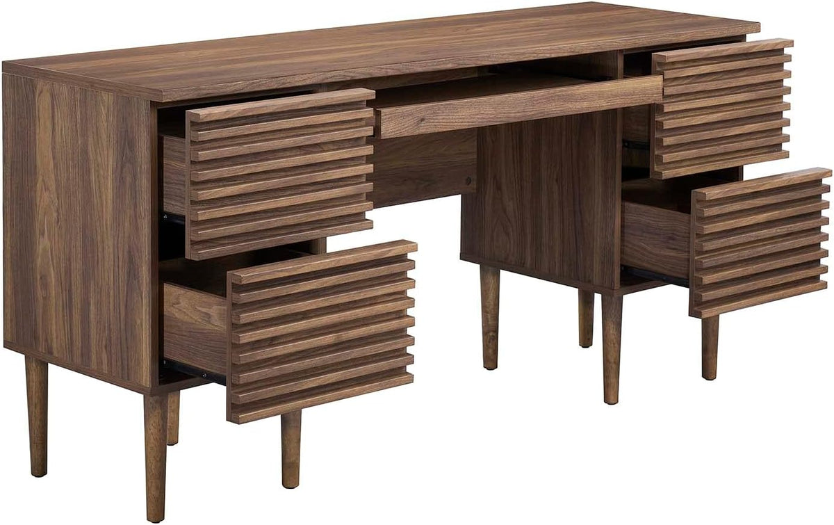 Modway Render Mid-Century Modern Office Desk Walnut
