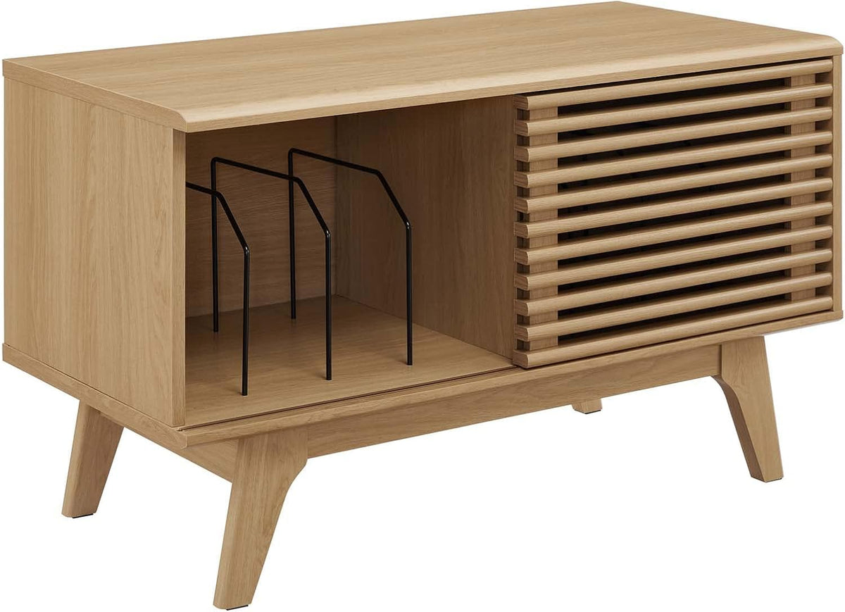 Modway Render Vinyl Record Storage Display Cabinet Oak