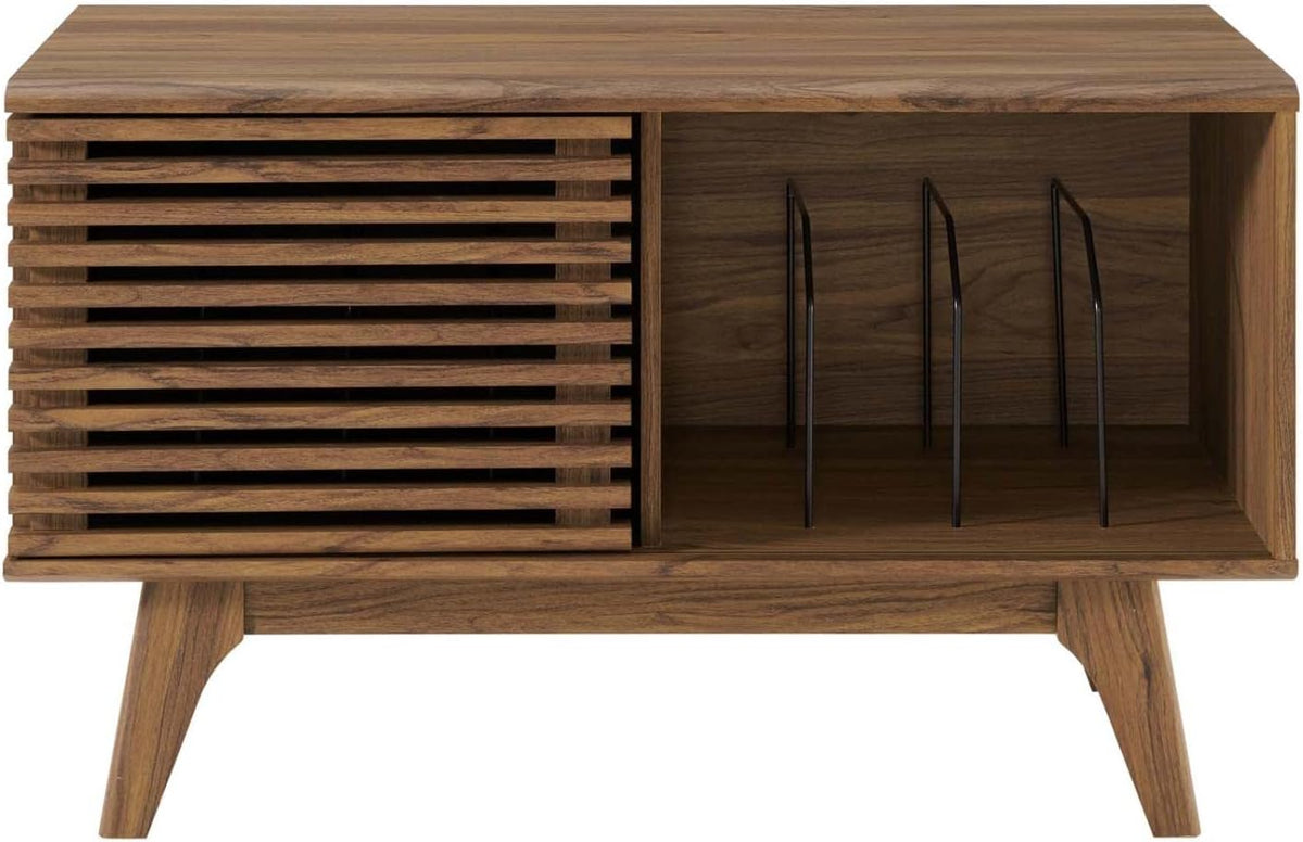 Modway Render Vinyl Record Storage Display Cabinet Walnut