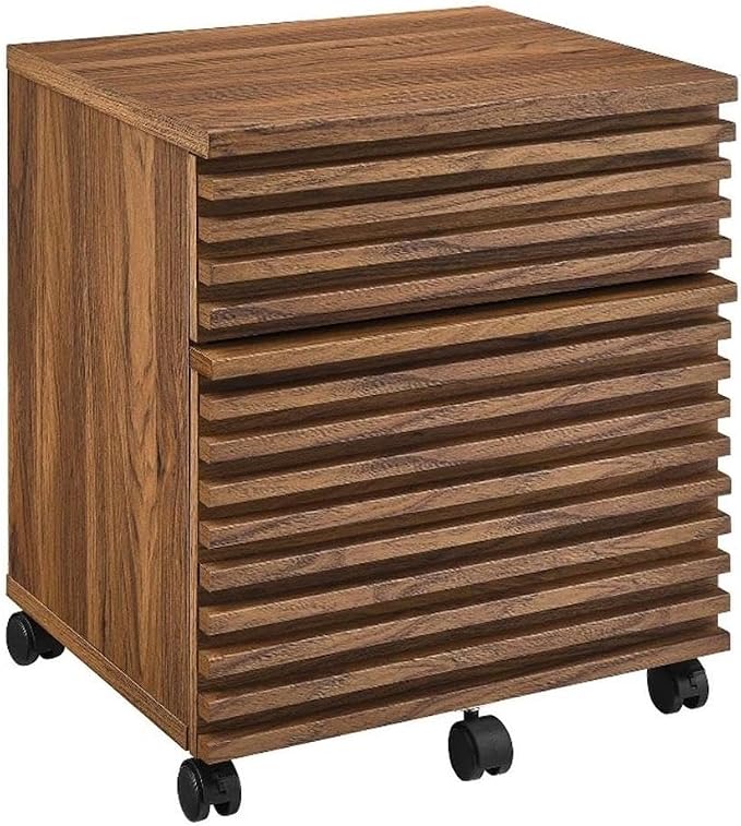 Modway Render Mid-Century Modern Rolling File Cabinet Walnut