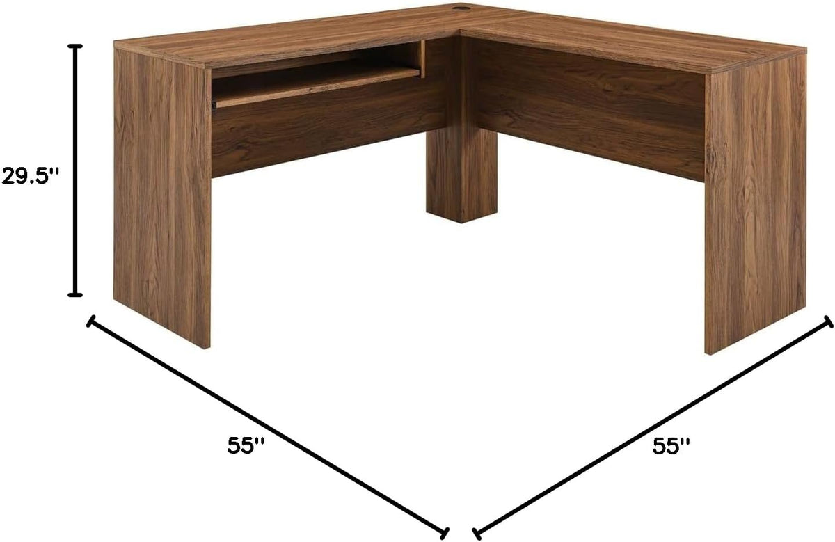 Modway Venture Mid-Century Modern L-Shaped Office Desk Walnut