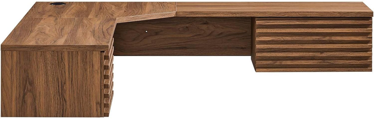 Modway Render Mid-Century Modern Wall Mount Corner Office Desk Walnut