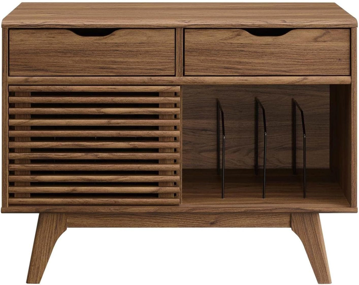 Modway Render Vinyl Record Storage Display Cabinet Walnut