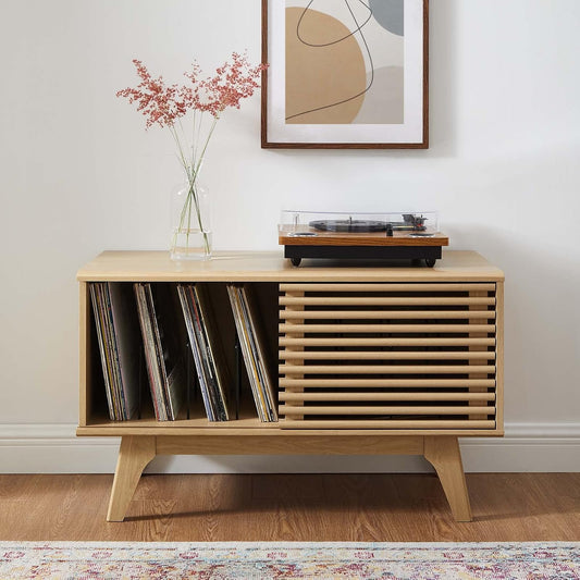 Modway Render Vinyl Record Storage Display Cabinet Oak