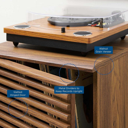 Modway Render Vinyl Record Storage Display Cabinet Walnut