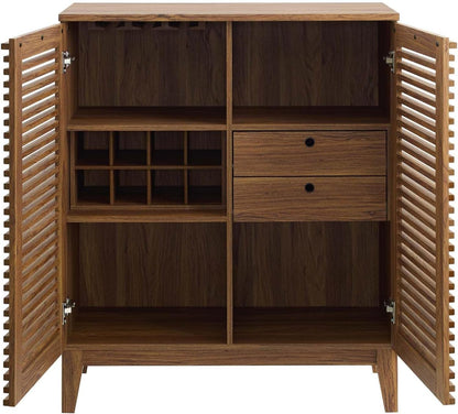 Modway Render Mid-Century Wine Rack Bar Cabinet Walnut