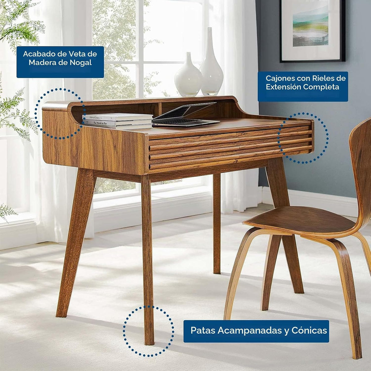Modway Render Mid-Century Modern Writing Desk Walnut