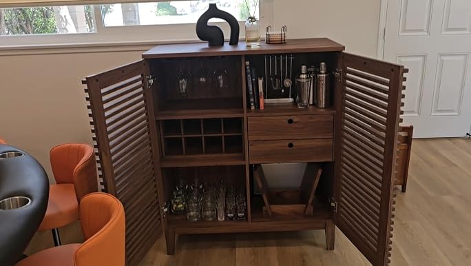 Modway Render Mid-Century Wine Rack Bar Cabinet Walnut