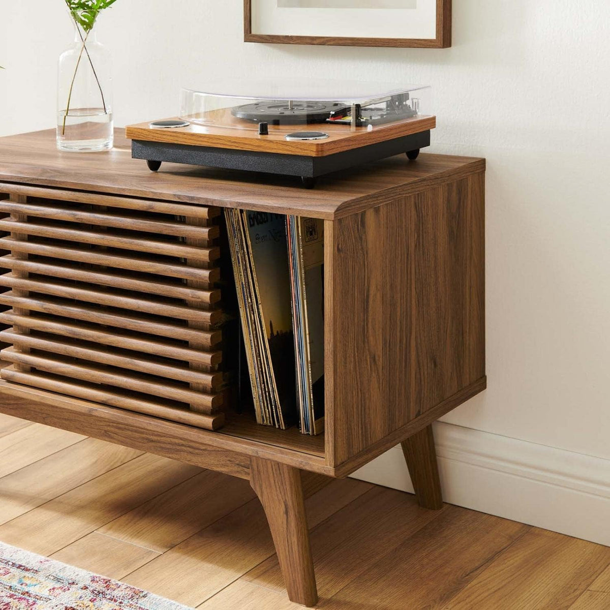 Modway Render Vinyl Record Storage Display Cabinet Walnut