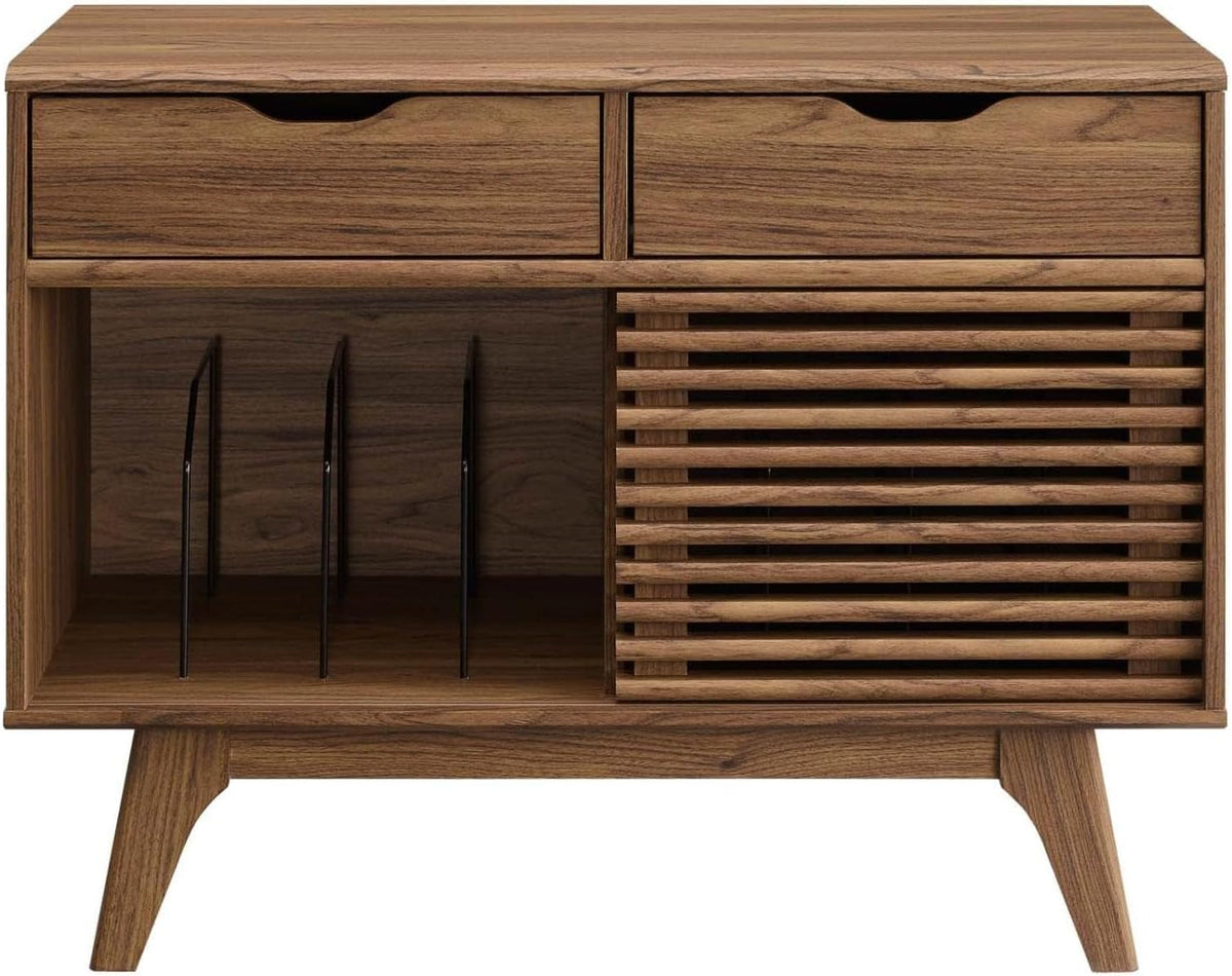 Modway Render Vinyl Record Storage Display Cabinet Walnut