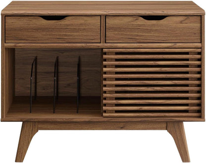 Modway Render Vinyl Record Storage Display Cabinet Walnut