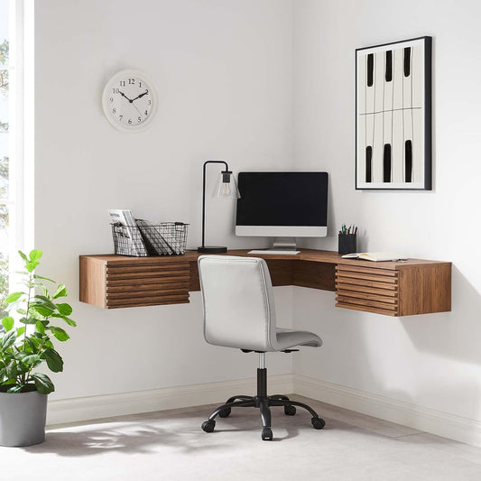 Modway Render Mid-Century Modern Wall Mount Corner Office Desk Walnut
