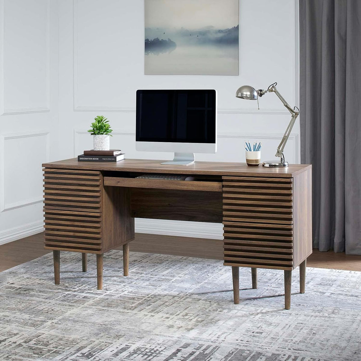 Modway Render Mid-Century Modern Office Desk Walnut
