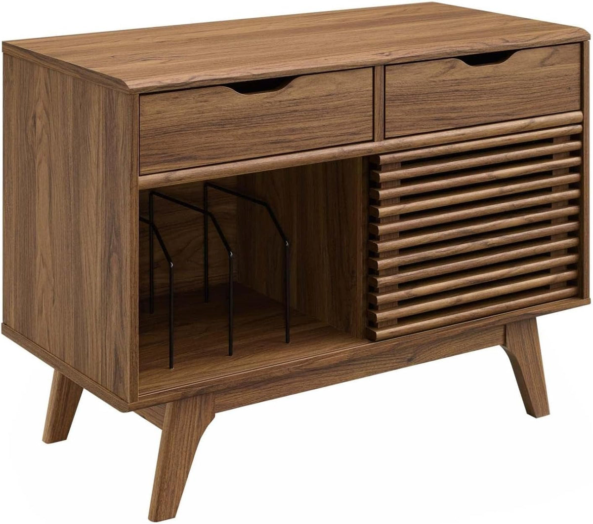 Modway Render Vinyl Record Storage Display Cabinet Walnut