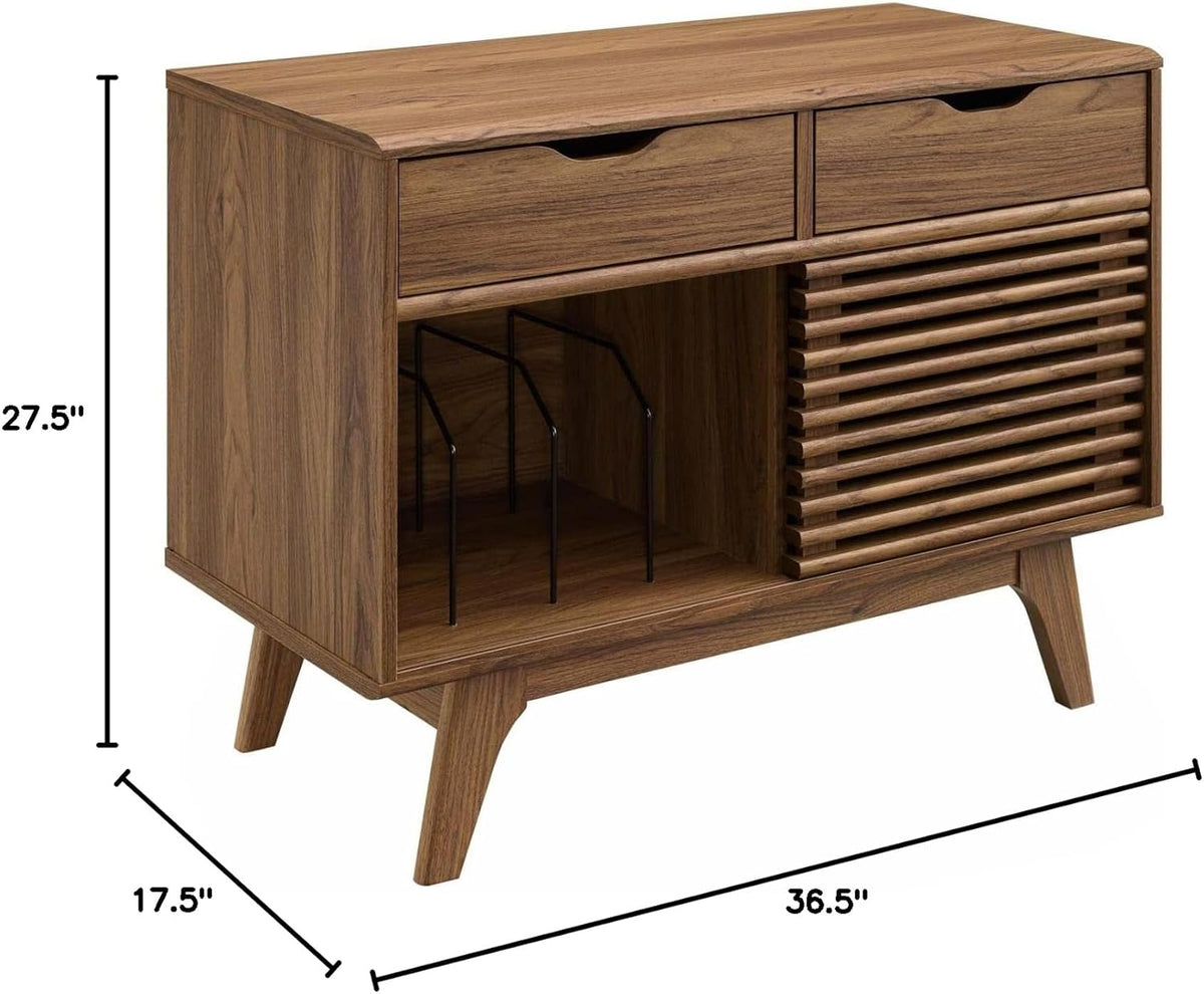 Modway Render Vinyl Record Storage Display Cabinet Walnut