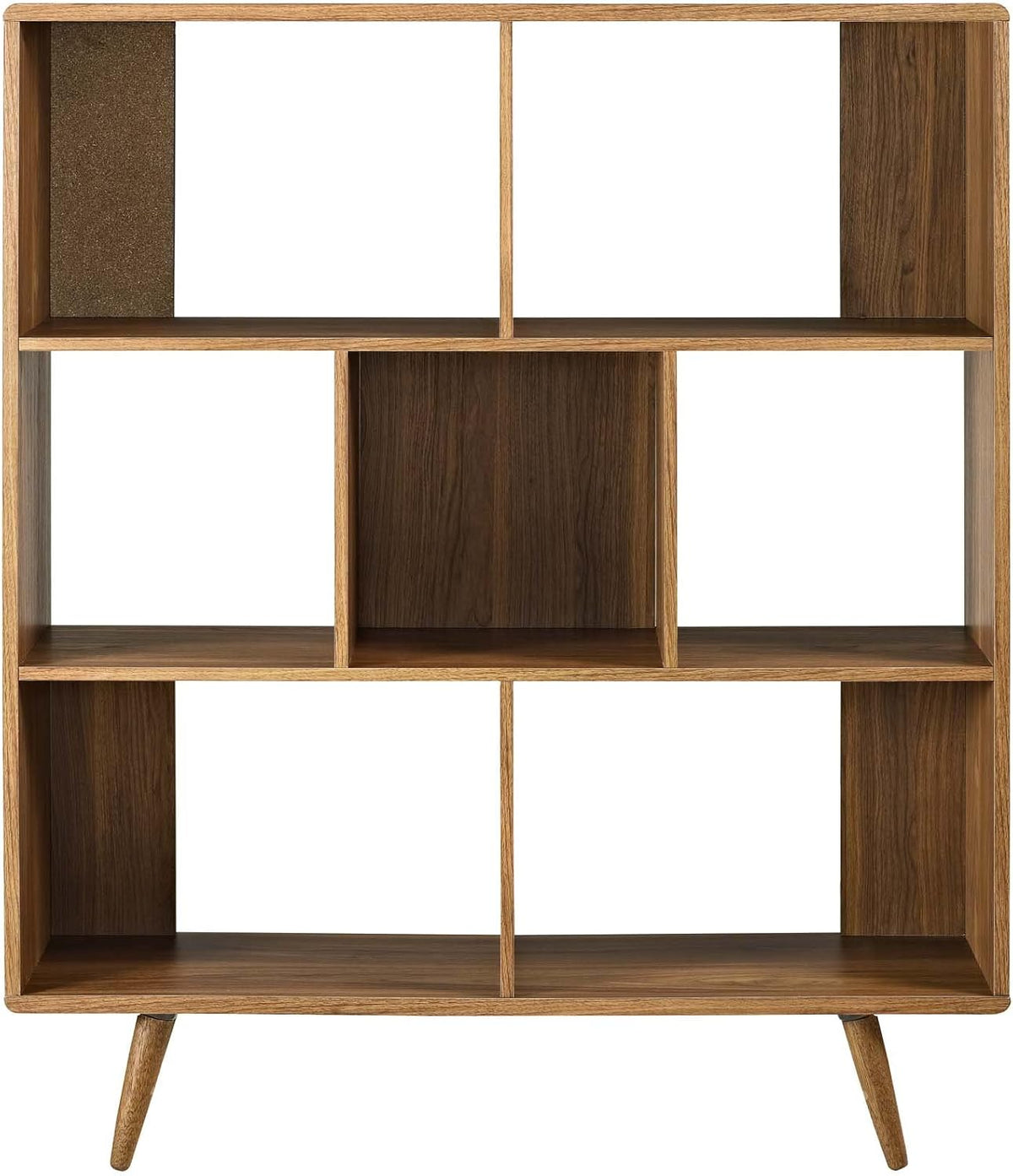 Modway Transmit Mid-Century Offset Cube Wood Bookcase Walnut
