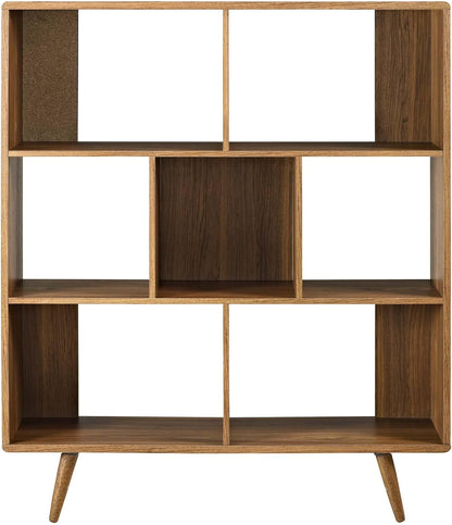 Modway Transmit Mid-Century Offset Cube Wood Bookcase Walnut