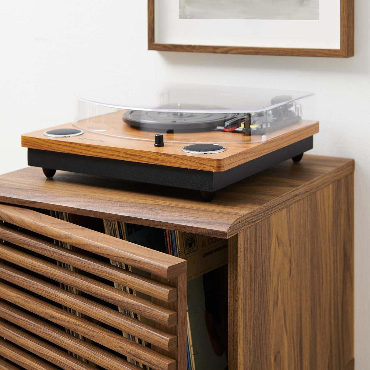 Modway Render Vinyl Record Storage Display Cabinet Walnut