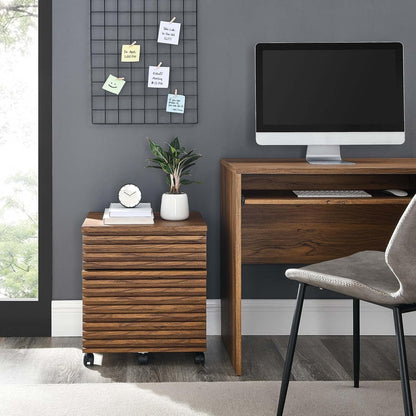 Modway Render Mid-Century Modern Rolling File Cabinet Walnut