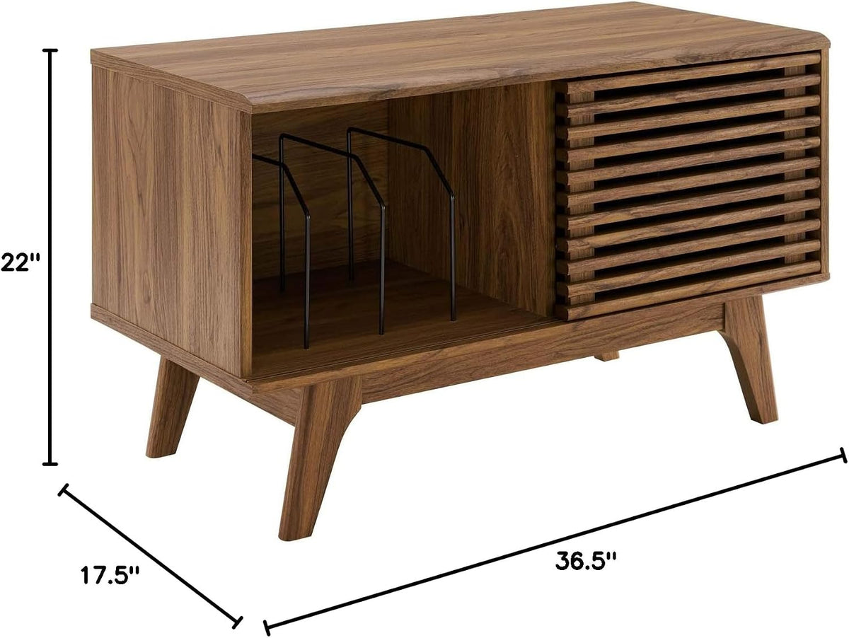 Modway Render Vinyl Record Storage Display Cabinet Walnut