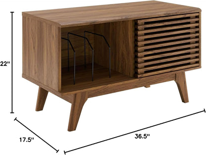 Modway Render Vinyl Record Storage Display Cabinet Walnut