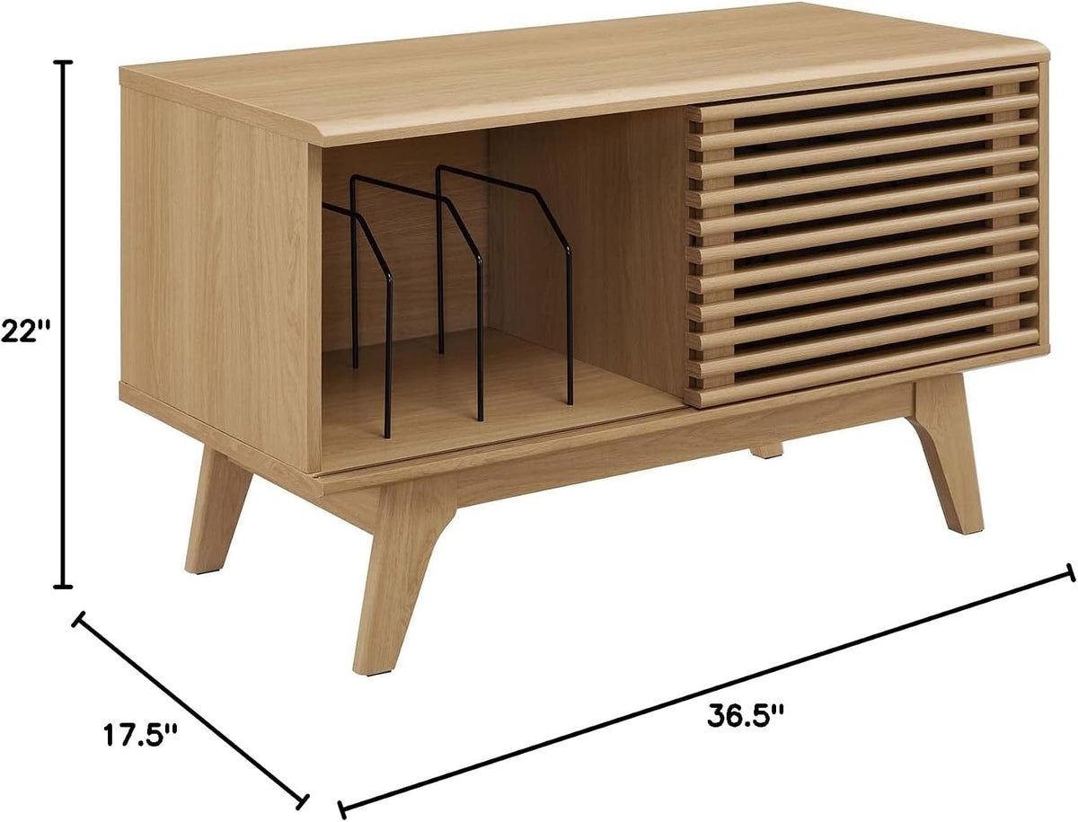 Modway Render Vinyl Record Storage Display Cabinet Oak