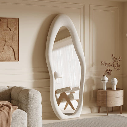 Honyee Irregular Wavy Flannel Wrapped Wooden Frame Full Length Mirror