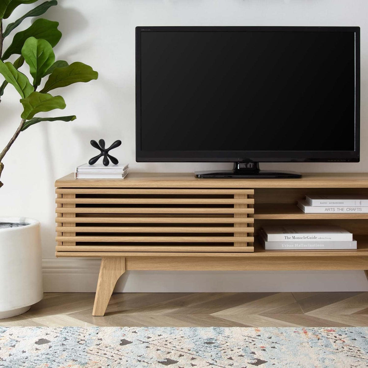 Modway Render Low Profile Media Console TV Stand Oak