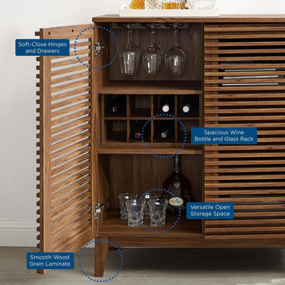 Modway Render Mid-Century Wine Rack Bar Cabinet Walnut