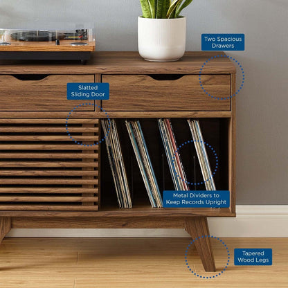 Modway Render Vinyl Record Storage Display Cabinet Walnut