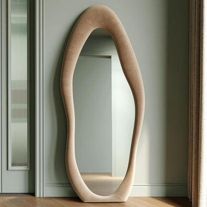 Honyee Irregular Wavy Flannel Wrapped Wooden Frame Full Length Mirror