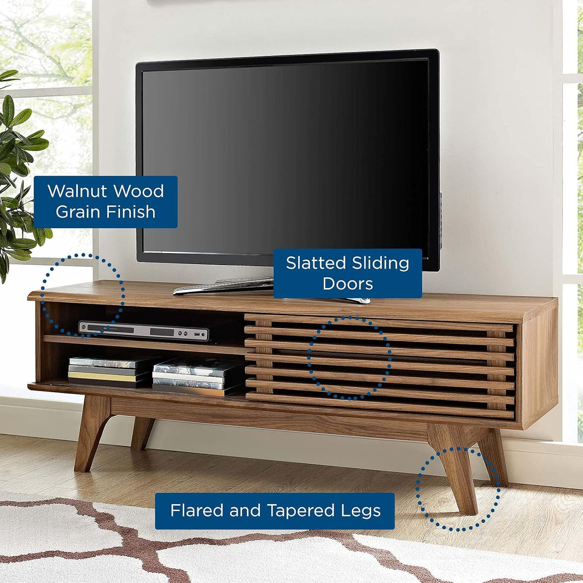 Modway Render Low Profile Media Console TV Stand Walnut