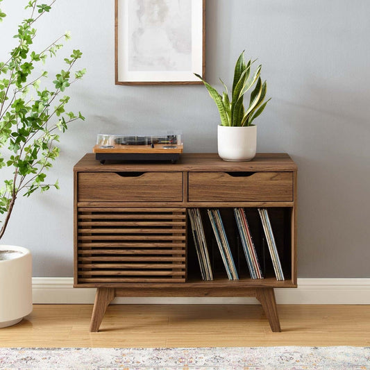Modway Render Vinyl Record Storage Display Cabinet Walnut
