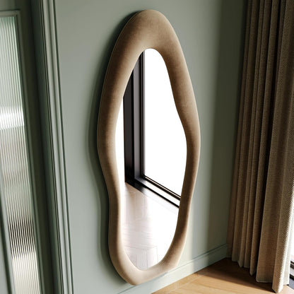 Honyee Irregular Wavy Flannel Wrapped Wooden Frame Full Length Mirror