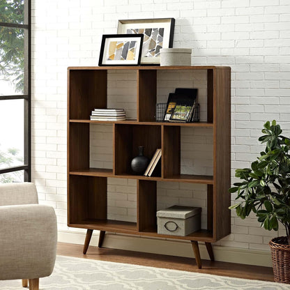 Modway Transmit Mid-Century Offset Cube Wood Bookcase Walnut