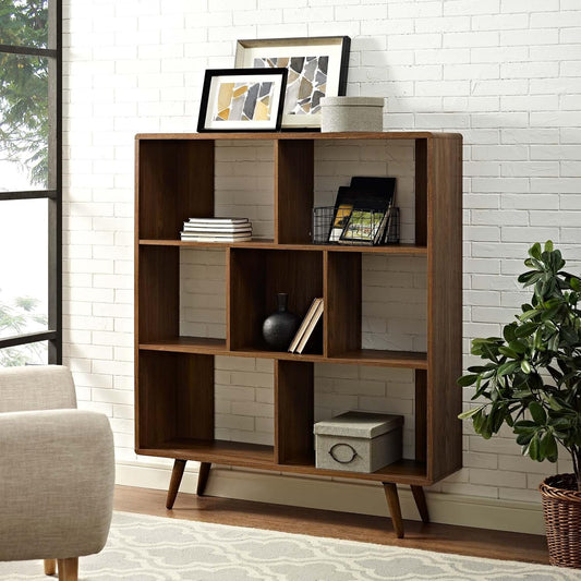 Modway Transmit Mid-Century Offset Cube Wood Bookcase Walnut